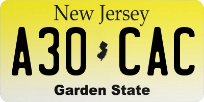 NJ license plate A30CAC