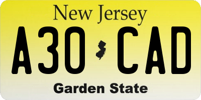 NJ license plate A30CAD