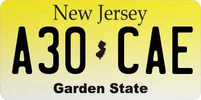 NJ license plate A30CAE