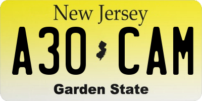 NJ license plate A30CAM
