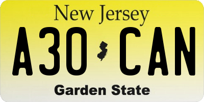NJ license plate A30CAN