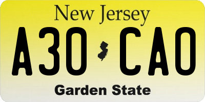 NJ license plate A30CAO