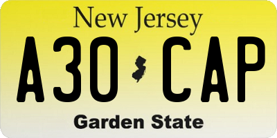 NJ license plate A30CAP