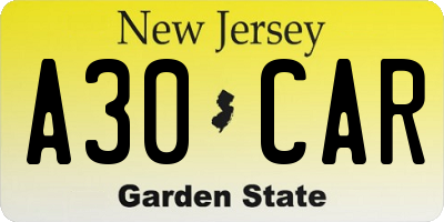 NJ license plate A30CAR