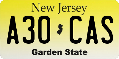 NJ license plate A30CAS