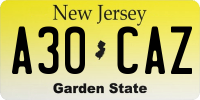 NJ license plate A30CAZ