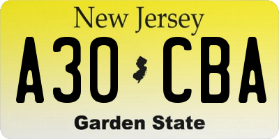 NJ license plate A30CBA