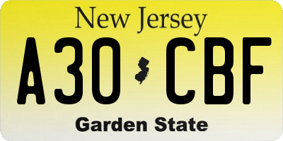 NJ license plate A30CBF