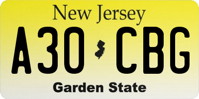 NJ license plate A30CBG