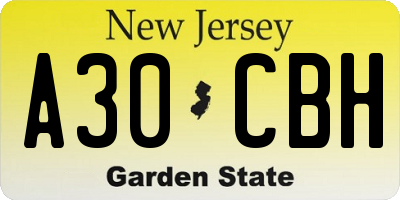 NJ license plate A30CBH