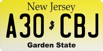 NJ license plate A30CBJ