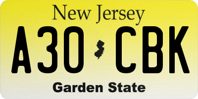 NJ license plate A30CBK