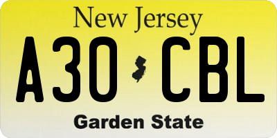 NJ license plate A30CBL