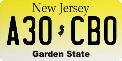 NJ license plate A30CBO