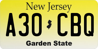 NJ license plate A30CBQ