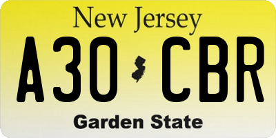 NJ license plate A30CBR