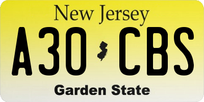 NJ license plate A30CBS