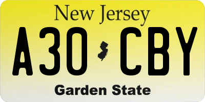 NJ license plate A30CBY