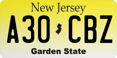 NJ license plate A30CBZ