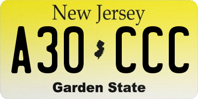 NJ license plate A30CCC