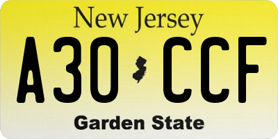 NJ license plate A30CCF