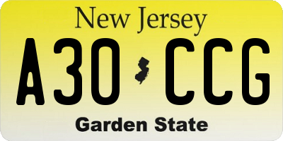 NJ license plate A30CCG