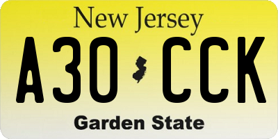 NJ license plate A30CCK