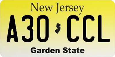 NJ license plate A30CCL