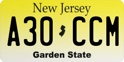 NJ license plate A30CCM
