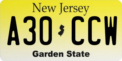 NJ license plate A30CCW