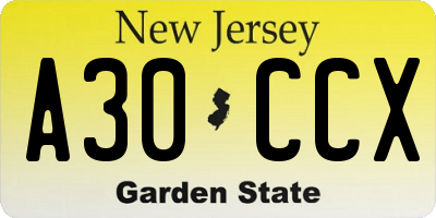 NJ license plate A30CCX