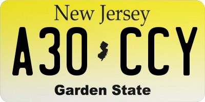 NJ license plate A30CCY