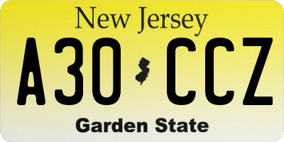 NJ license plate A30CCZ