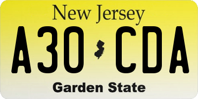 NJ license plate A30CDA