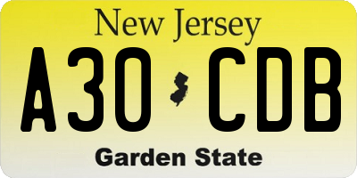 NJ license plate A30CDB