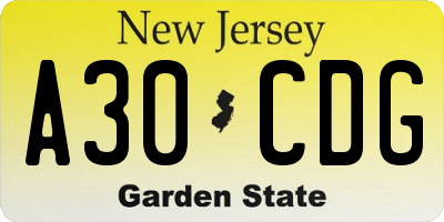 NJ license plate A30CDG