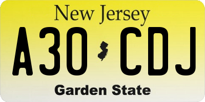NJ license plate A30CDJ
