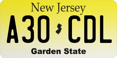 NJ license plate A30CDL