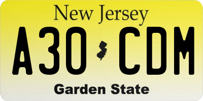 NJ license plate A30CDM