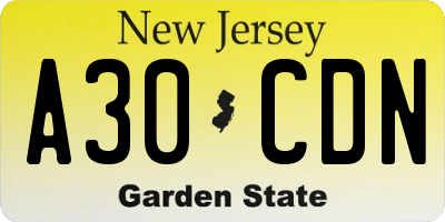 NJ license plate A30CDN
