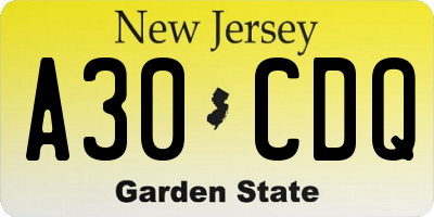 NJ license plate A30CDQ