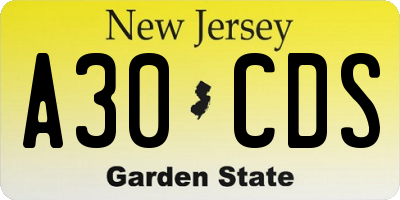 NJ license plate A30CDS