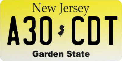 NJ license plate A30CDT