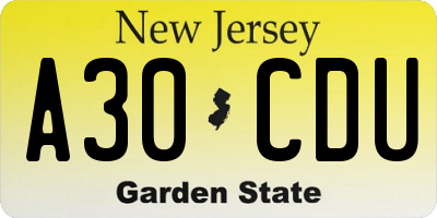 NJ license plate A30CDU