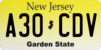 NJ license plate A30CDV
