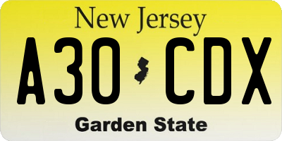 NJ license plate A30CDX