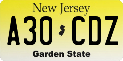 NJ license plate A30CDZ