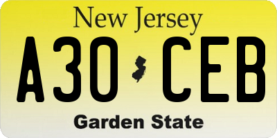 NJ license plate A30CEB