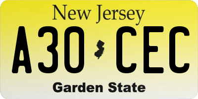 NJ license plate A30CEC