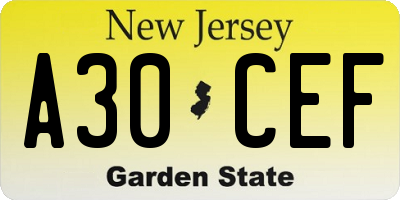 NJ license plate A30CEF